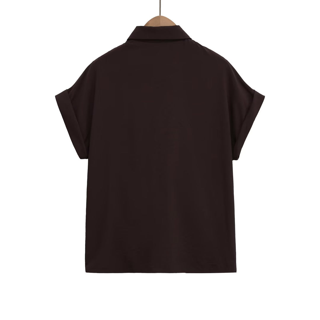 Dame kortærmet bluse med knudedetalje og elegant snit Skovae