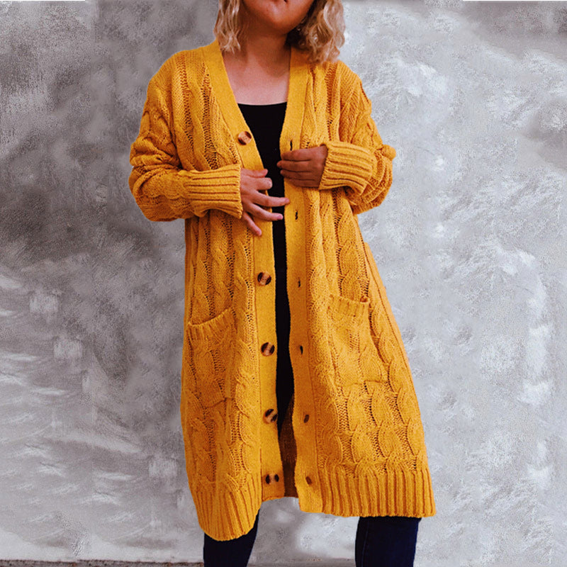 Kvindernes chunky strik cardigan med lommer og knapdetaljer Stilla