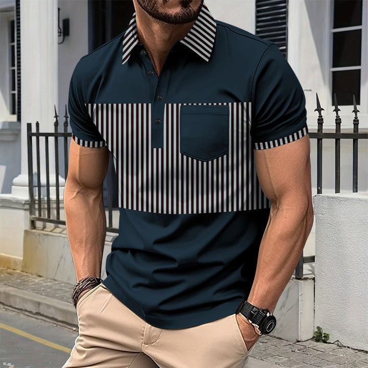 Herrer Poloshirt med moderne stribemønster og elegant brystlomme Stilla