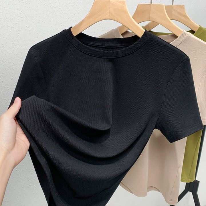Dame Basic T-Shirt lavet af kvalitets ribmateriale med figursyget snit Stilla