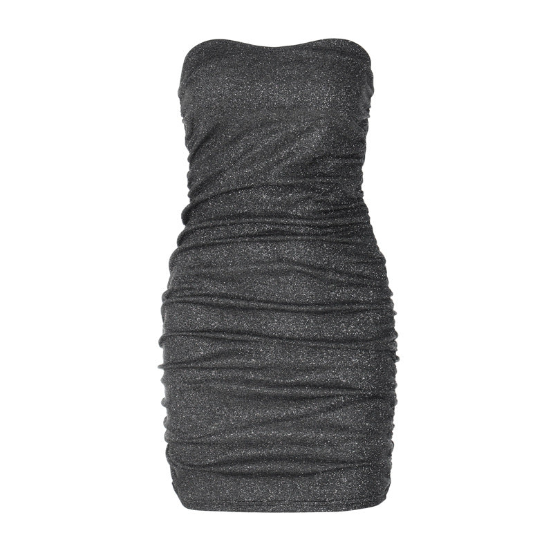 Dame figursyet Minikjole med raffineret draperingseffekt og skinnende finish Stilla