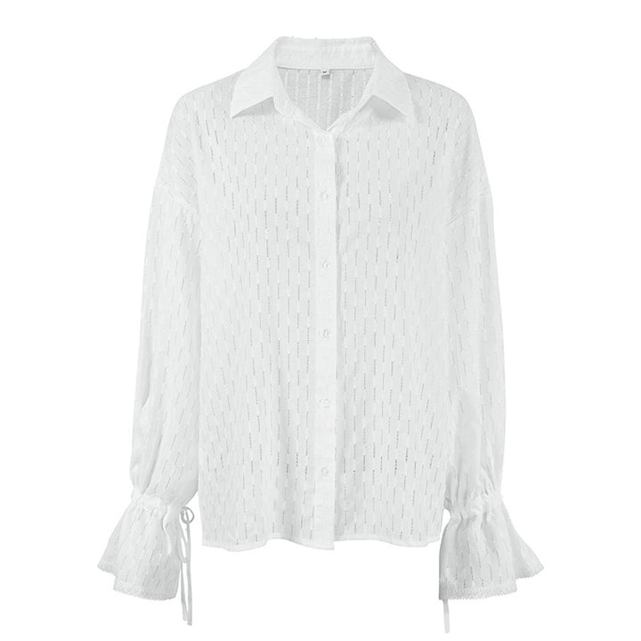 Damer Elegant Bluse med transparente stoffer detaljer og rynker Stilla