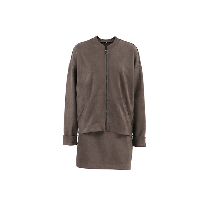 Dame afslappet blazer- og nederdelssæt med elegant lynlås Stilla