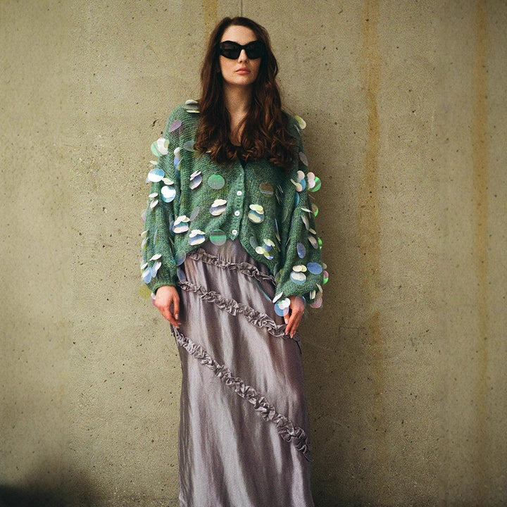 Dame Fuzzy Cardigan med holografiske accenter Stilla