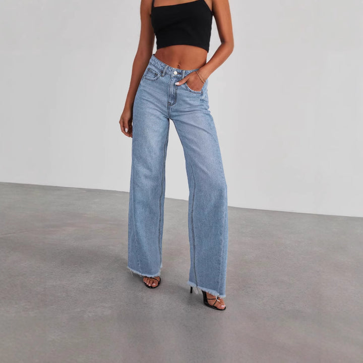 Damer brede High-Waist jeans med frynset afslutning Stilla
