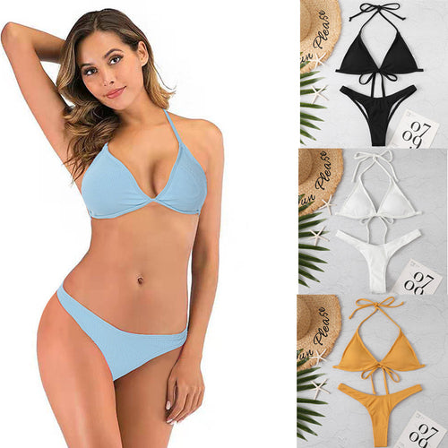 Dame triangle-bikini med flettede stropper og høj benudskæring Skovae