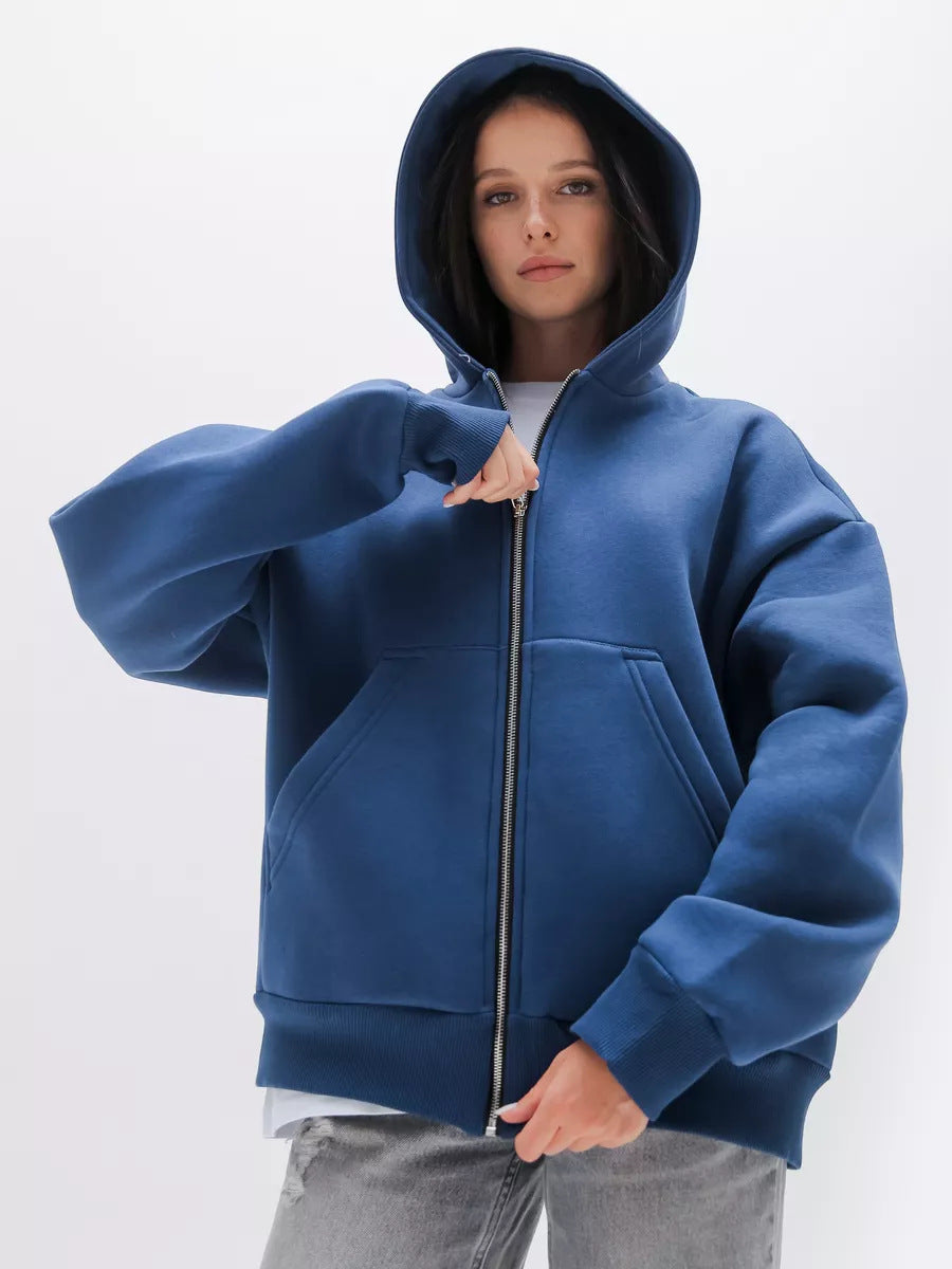 Kvinders Oversized Hættetrøje med Lynlås og Store Lommer Skovae