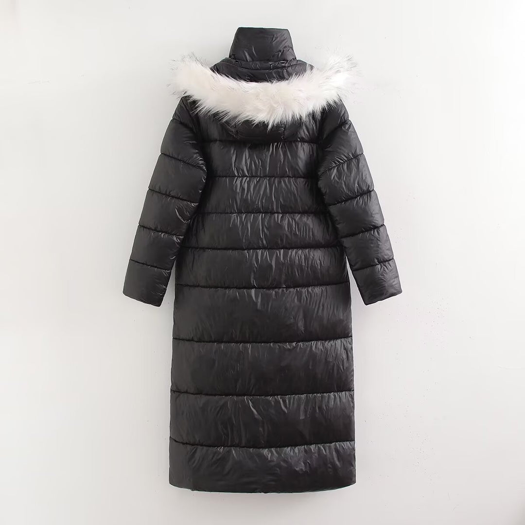 Dame Lang polstret frakke med kunstpels trim Stilla