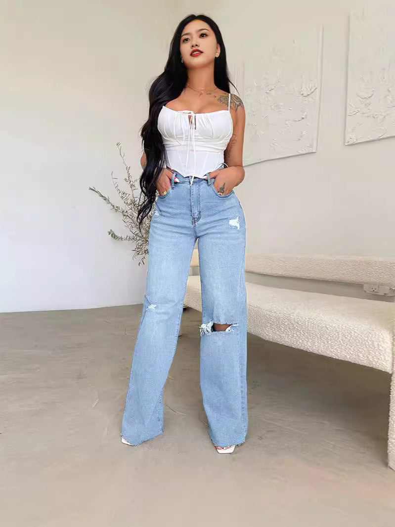 Dame højtaljede jeans i destroyed-look Stilla
