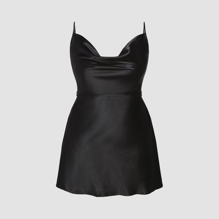 Dame elegant satin kjole med justerbare stropper og taljebånd Skovae