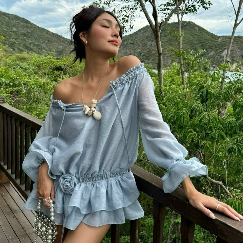 Damebluse i Off-Shoulder stil med ruffledetaljer Stilla