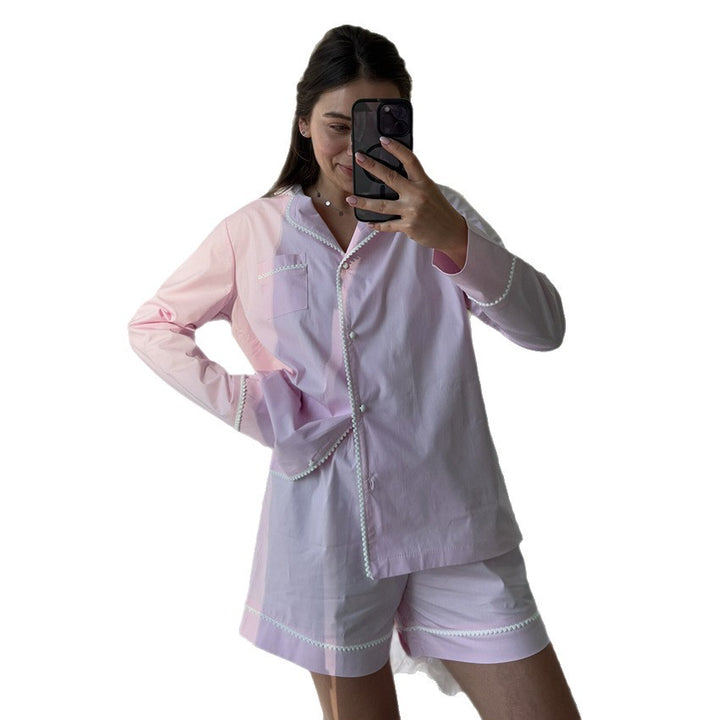 Dame Satin Pyjamas med elegant knaplukning Stilla