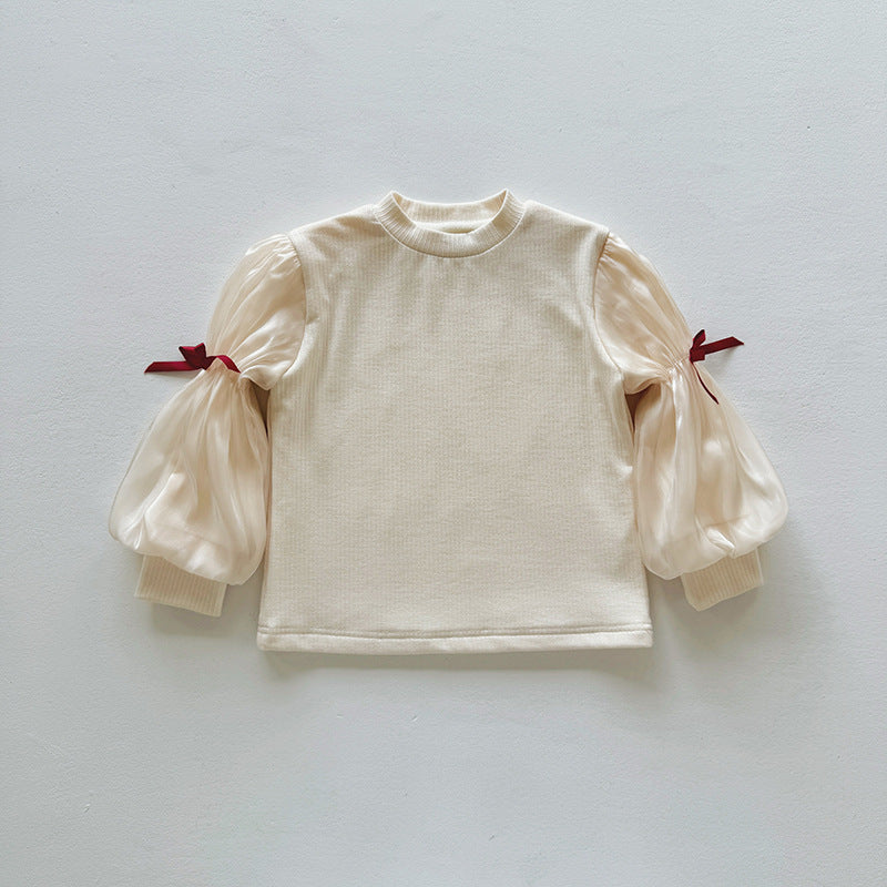 Pige Elegant Puffærmet-top med Satin-detaljer Stilla