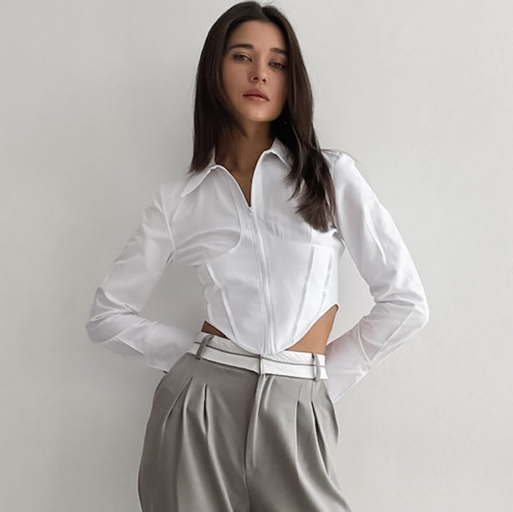 Dame Zip-Up Bluse med tætsiddende snit og asymmetrisk design Stilla