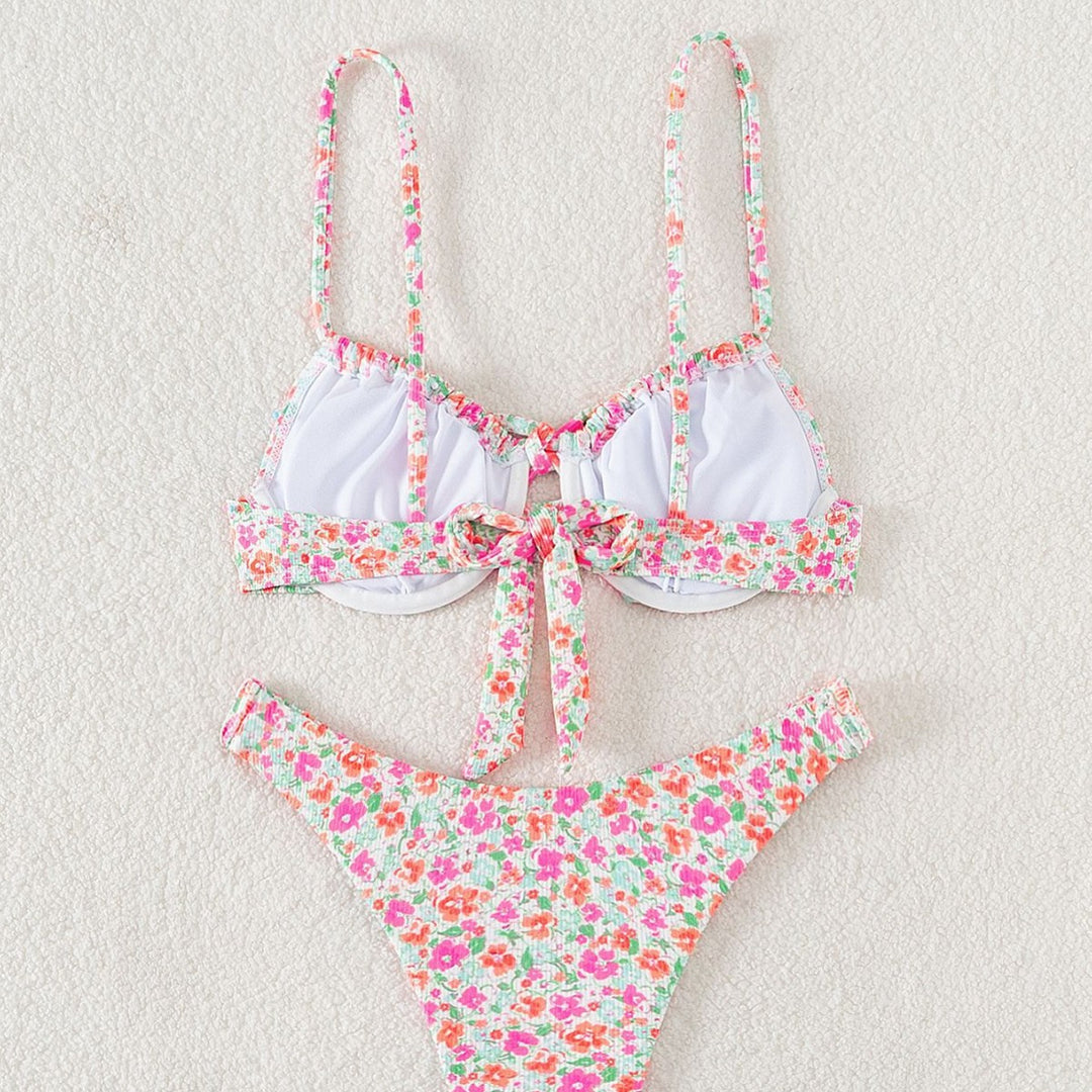 Dame Bikiniset med moderne blomsterdesign og justerbare stropper Skovae