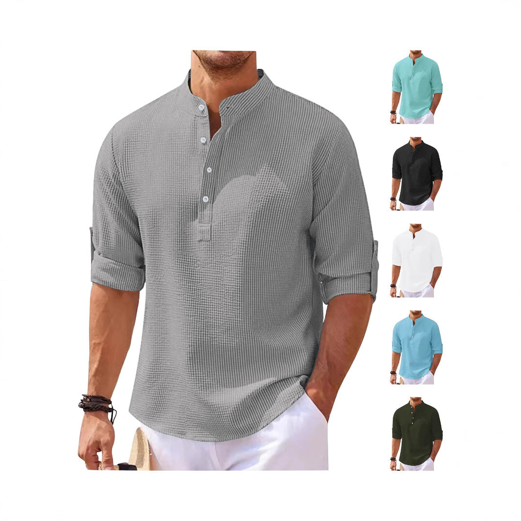 Dame nan oversized Langarm-Henley med ståkrave vaffelstruktur og ærmesikring Skovae