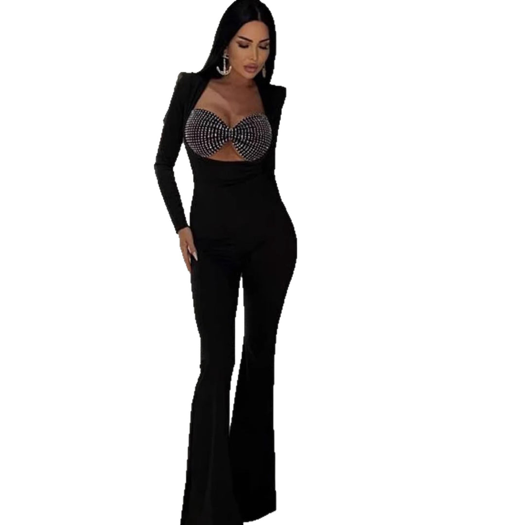 Dame glamour jumpsuit med glitrende perler og tætsiddende snit