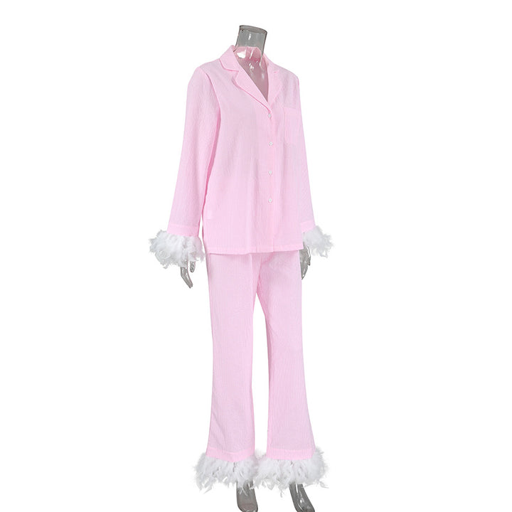 Damer Pyjamasæt med elegante plysdetaljer og fine ternet mønstre Stilla