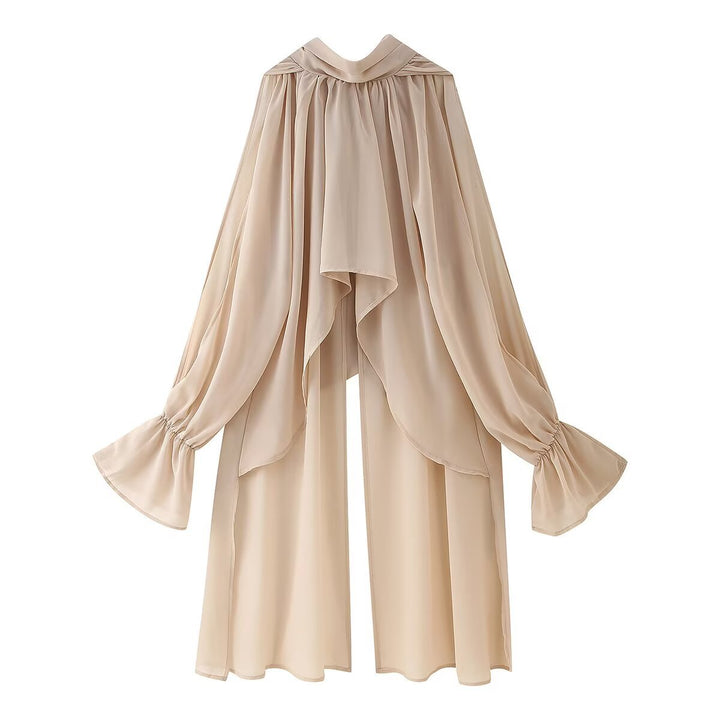 Dame luftig chiffon-bluse med voluminøse flæsedetaljer Stilla