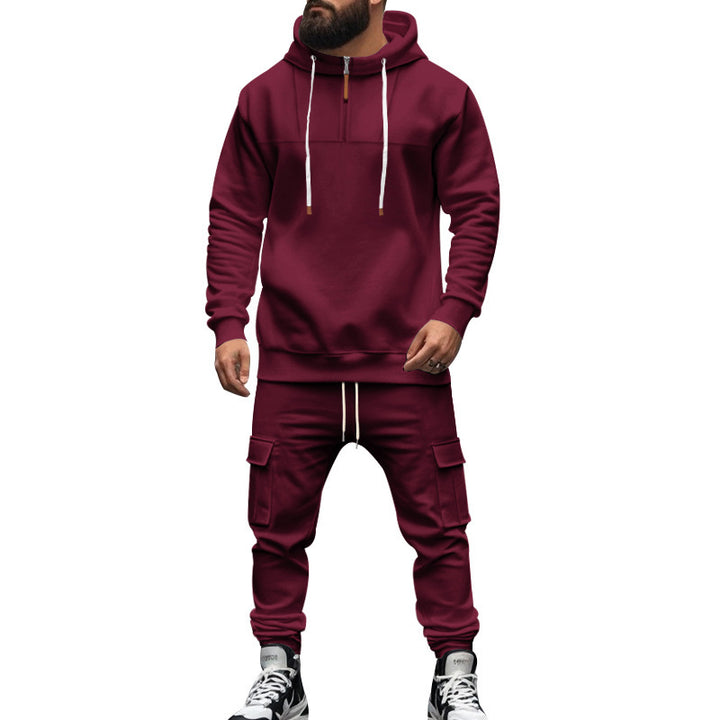 Herren nan hoodie- og joggersæt i cargo-stil med kort brystlynlås og påsyede klaplommer Skovae