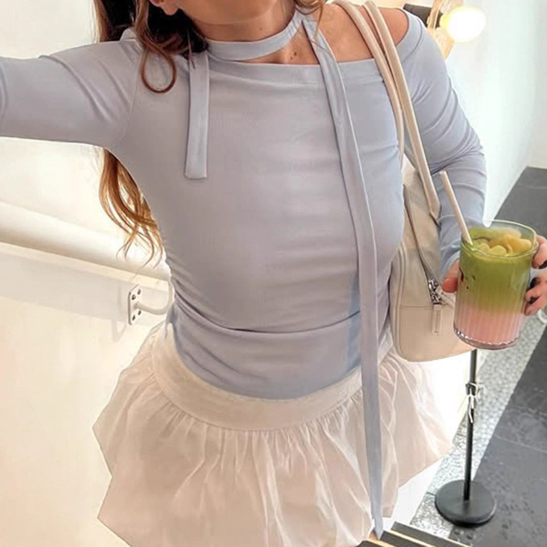 Dame Off-Shoulder Langærmet Top med justerbar hals Skovae