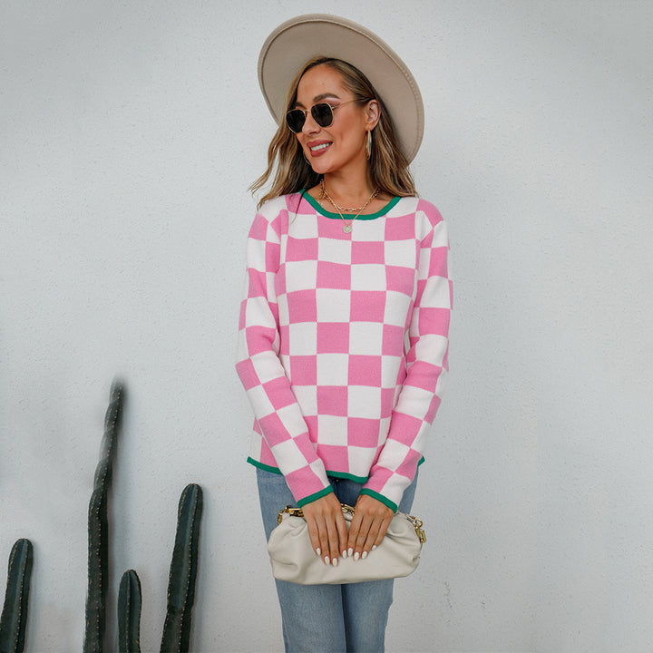 Kvinders casual sweater med ternet mønster Stilla