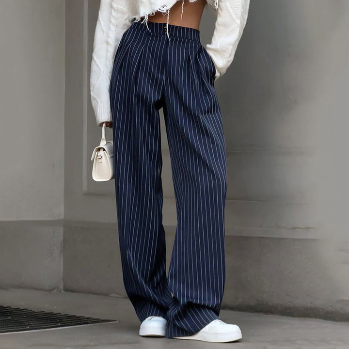 Dame bred stribebukser med høj talje og elegant plissering Stilla