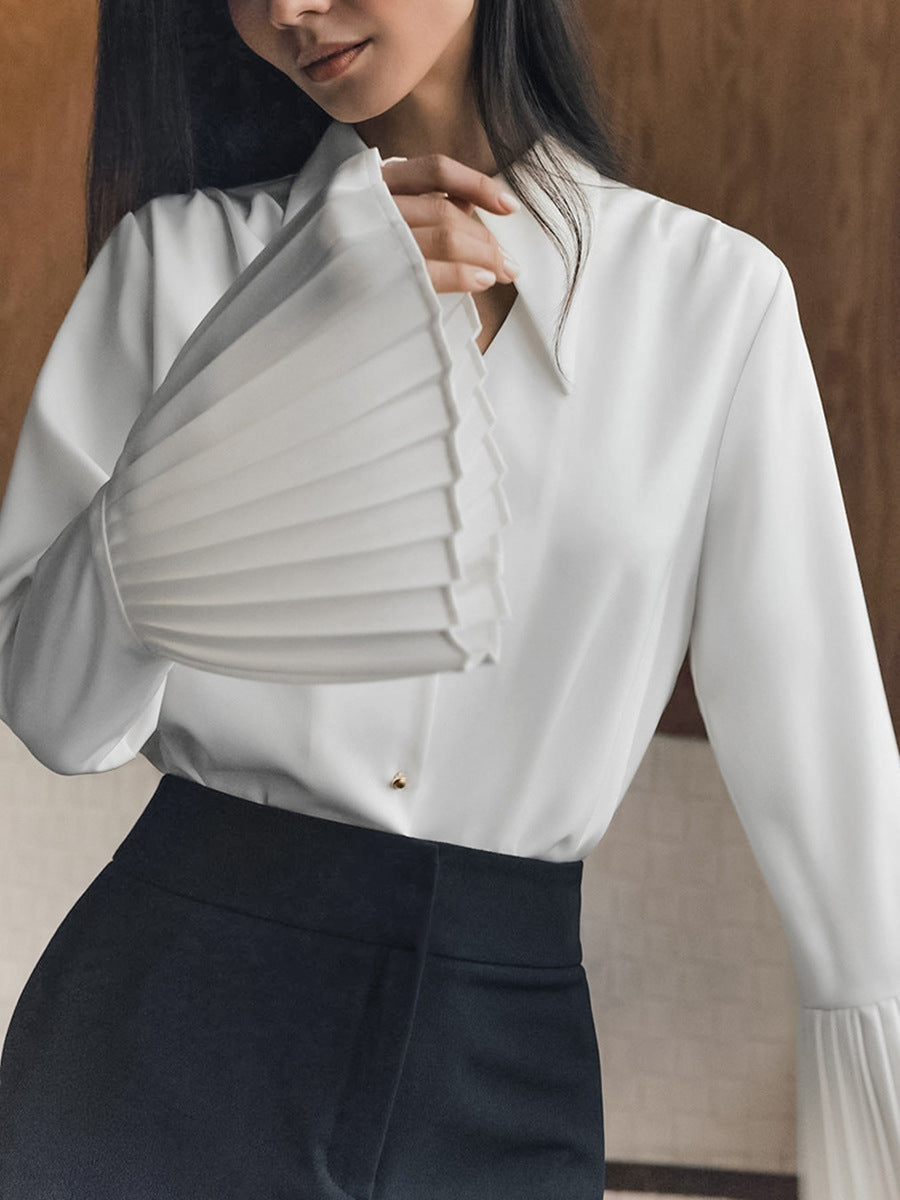 Dame elegant bluse med store volangærmer Stilla