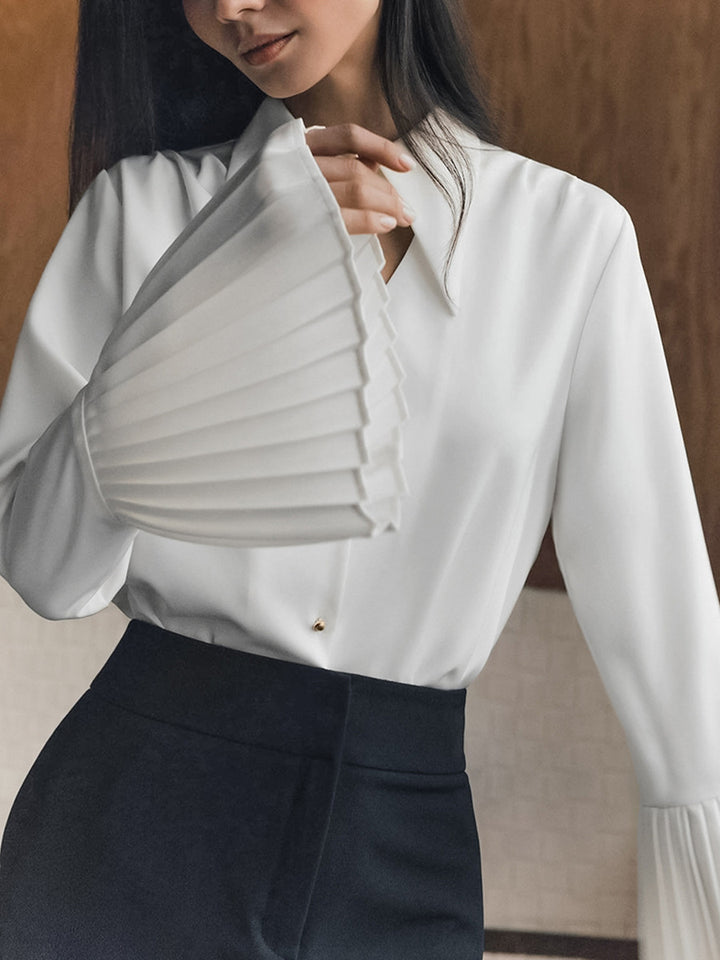 Dame elegant bluse med store volangærmer Stilla
