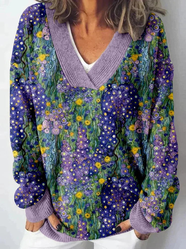 Kvinders V-hals sweater med blomsterdesign og afslappet pasform Stilla