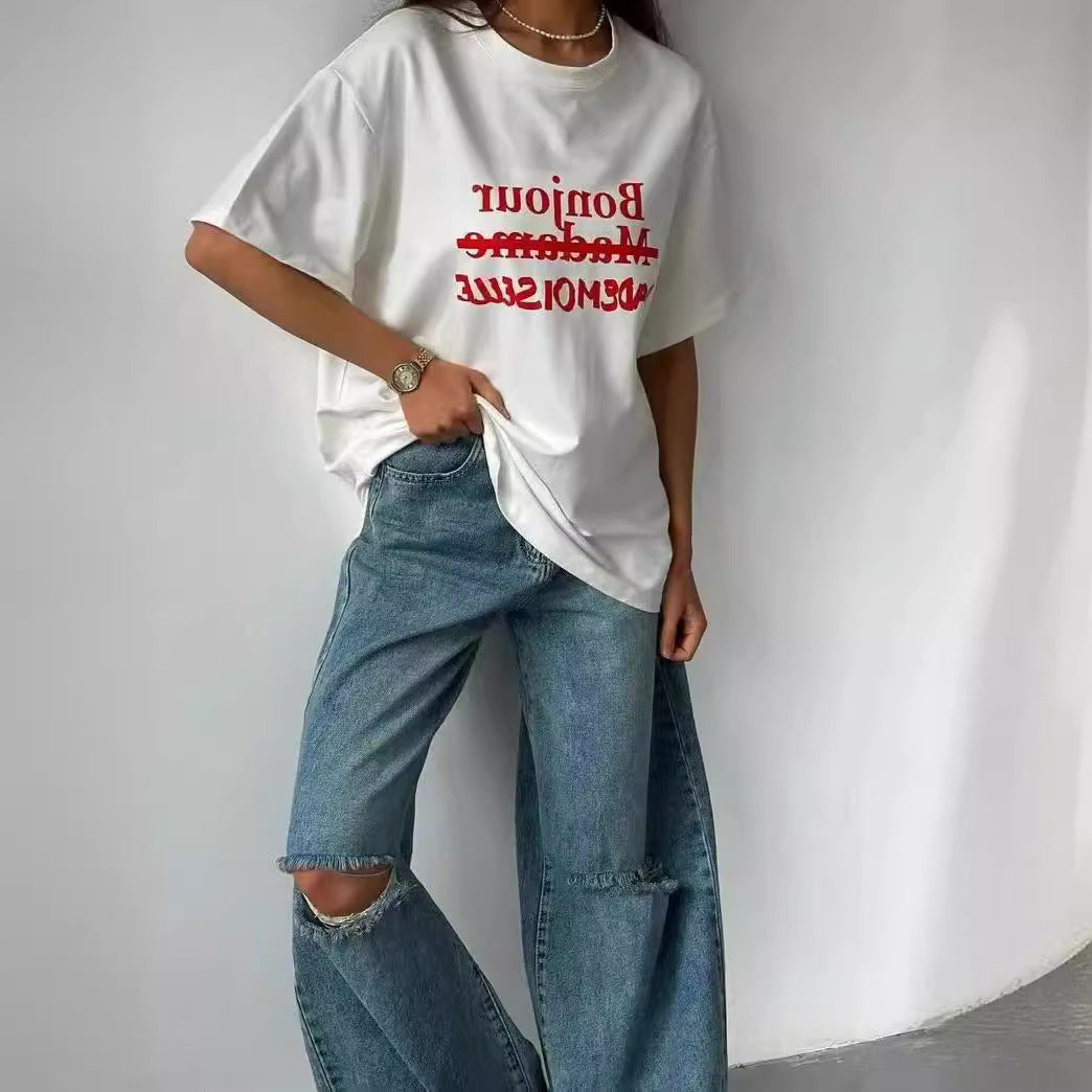 Dame T-Shirt med kreativt skrift og afslappet oversized pasform Stilla