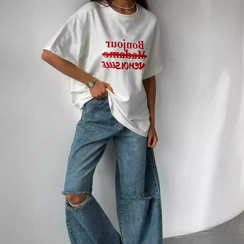 Dame T-Shirt med kreativt skrift og afslappet oversized pasform Stilla