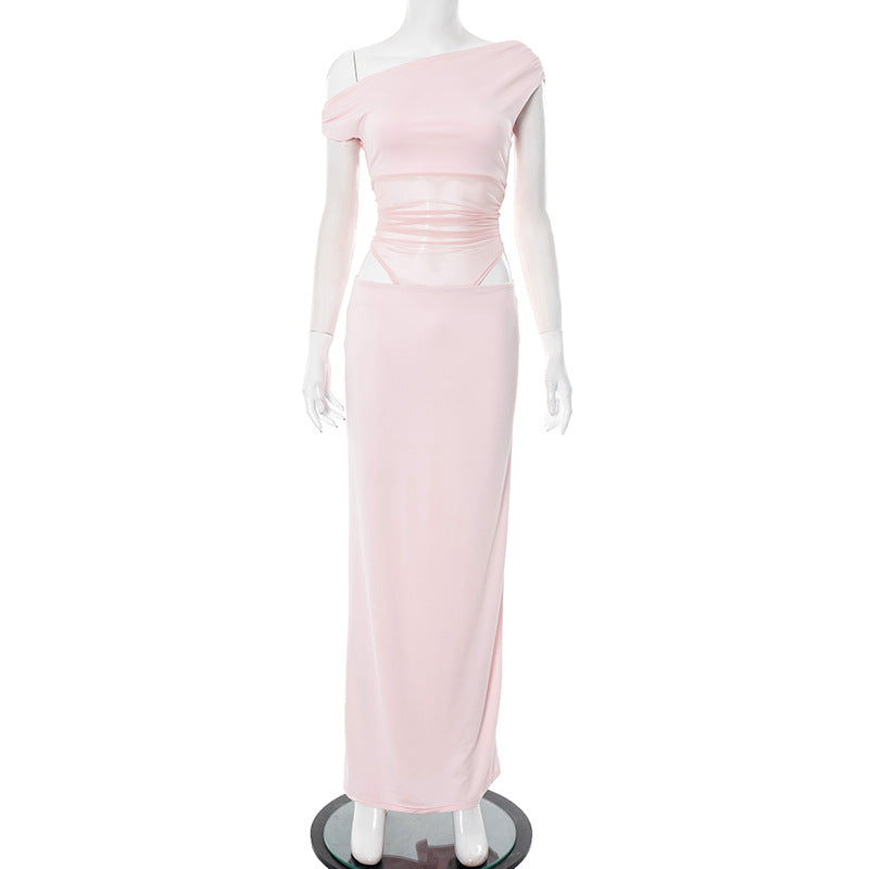 Femme Elegantes Ene-Skulder Maxi Kjole med Volantdetalje Stilla