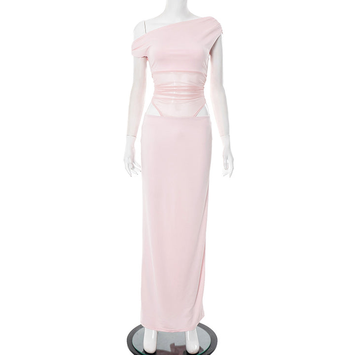 Femme Elegantes Ene-Skulder Maxi Kjole med Volantdetalje Stilla