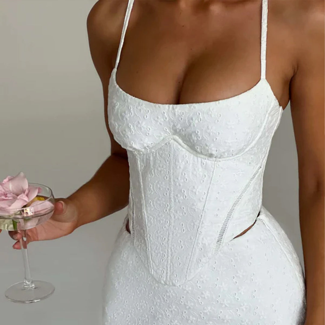 Dame Korset-Oberdel med elegant snit og fin blomst broderi Stilla