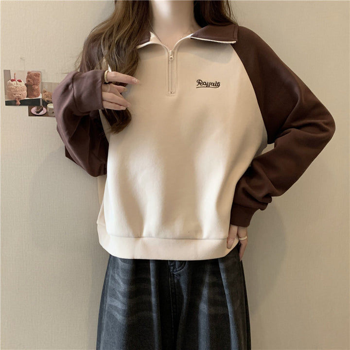 Dame Quarter-Zip Casual Sweatshirt med kontrasterende ærmer Stilla