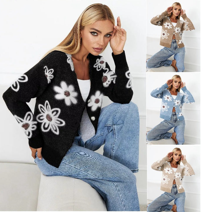Kvindernes cardigan med blomsterdesign og knapdetaljer Stilla