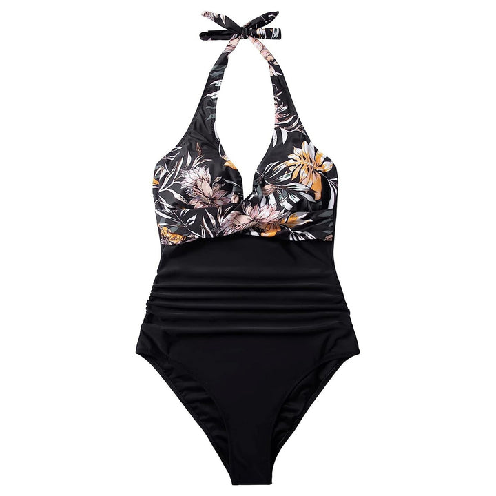 Dame one-piece badedragt med floral indpakningsdesign og justerbare stropper Skovae