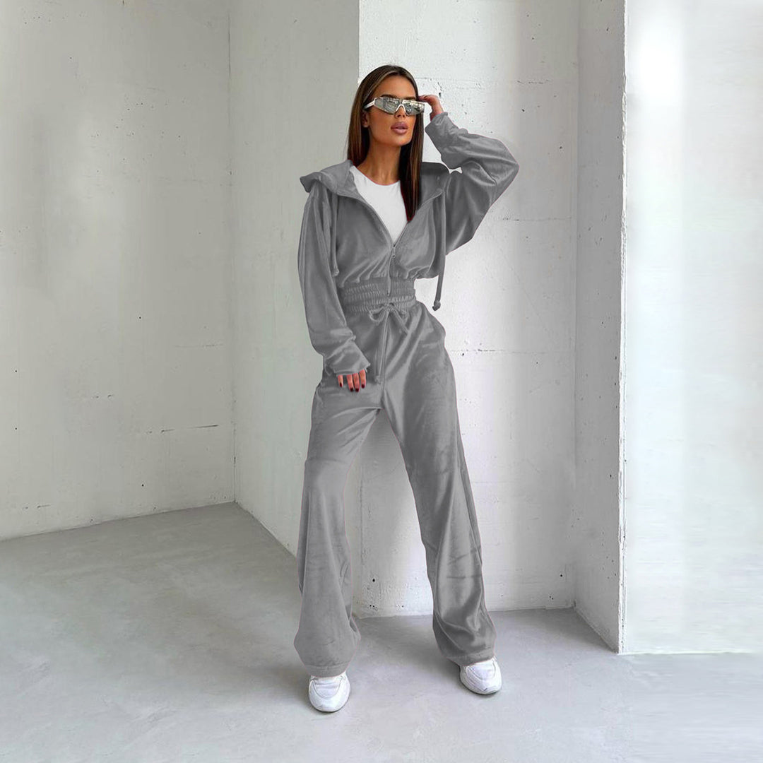 Dame Fleece-Hoodie og Jogger-Sæt med strammet talje og afslappet snit Stilla