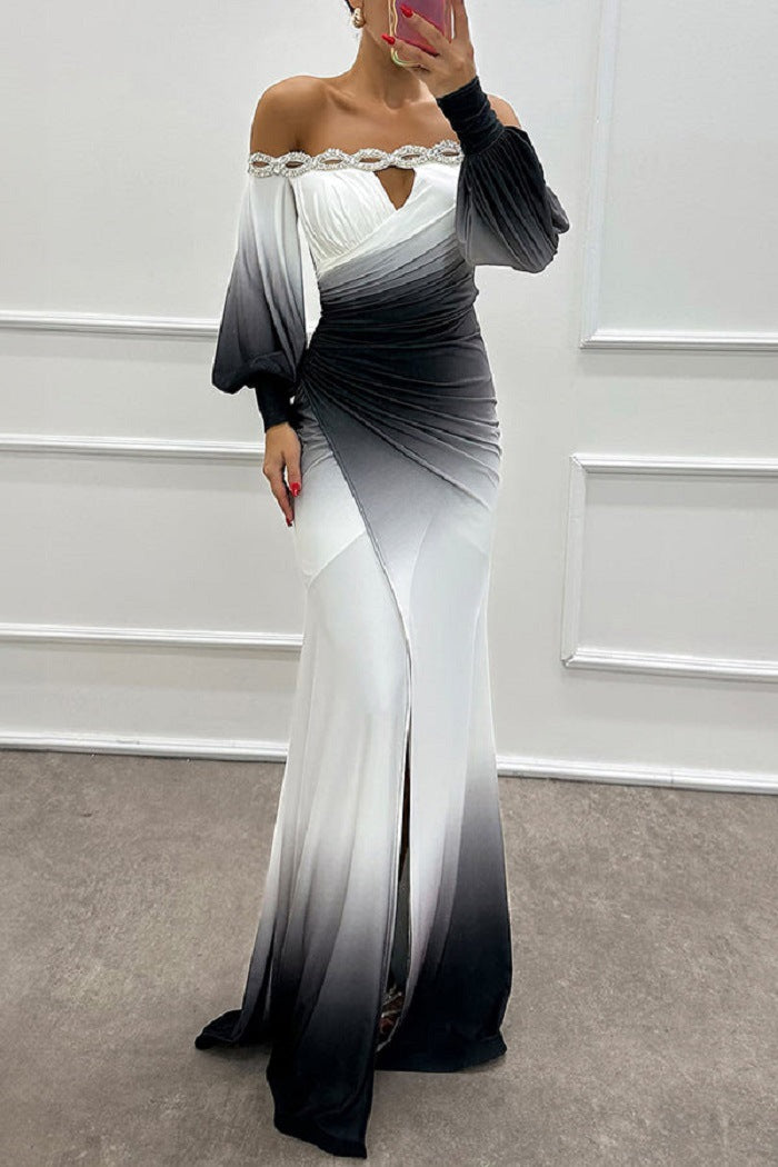 Dame elegant aftenkjole med glitrende taljeudskæring og flydende skirt Stilla