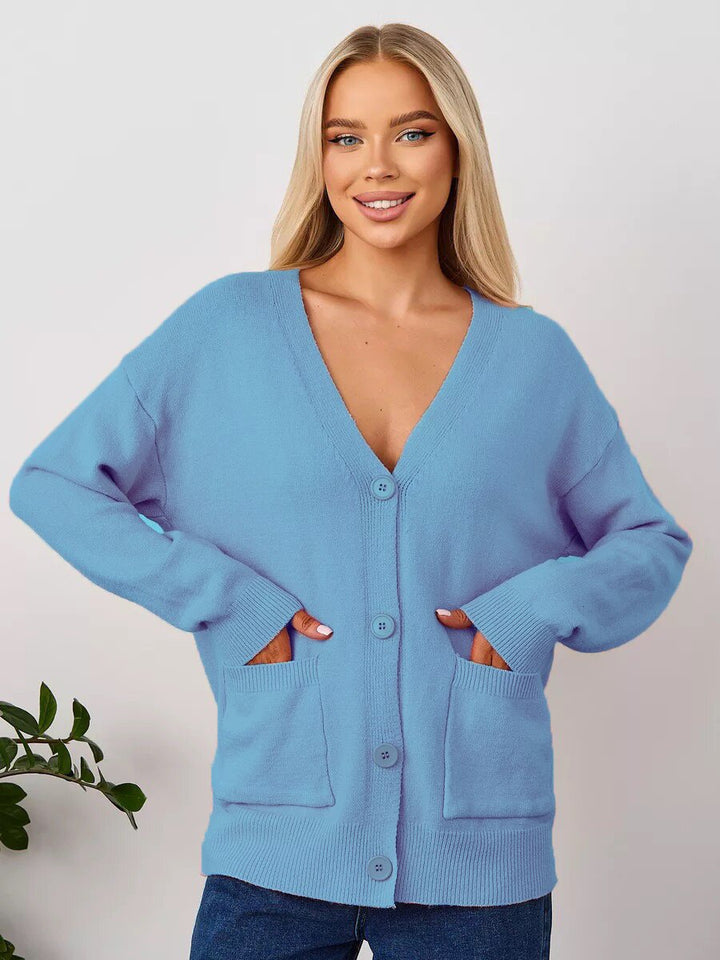 Kvinders chunky strik cardigan med dyb V-hals og praktiske lommer Stilla