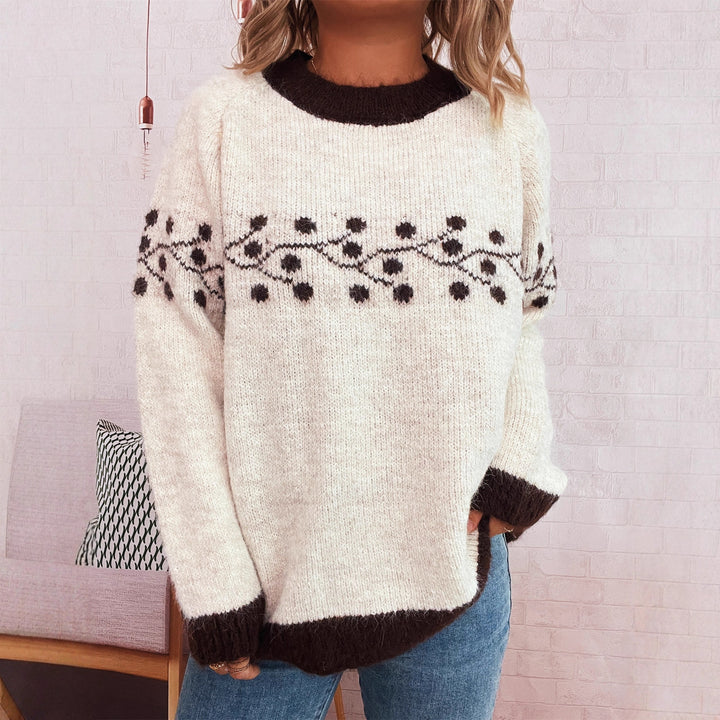 Kvindernes fashionable strikket sweater med håndvævet blomstermønster Stilla