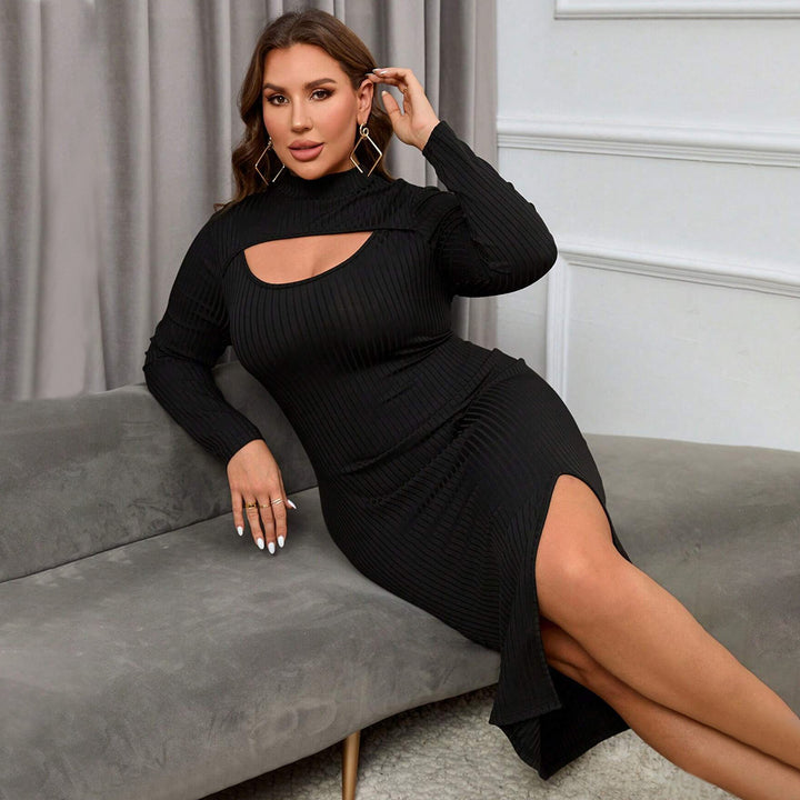 Dame figursyet Midi-kjole med asymmetrisk cut-out og ribstruktur Stilla