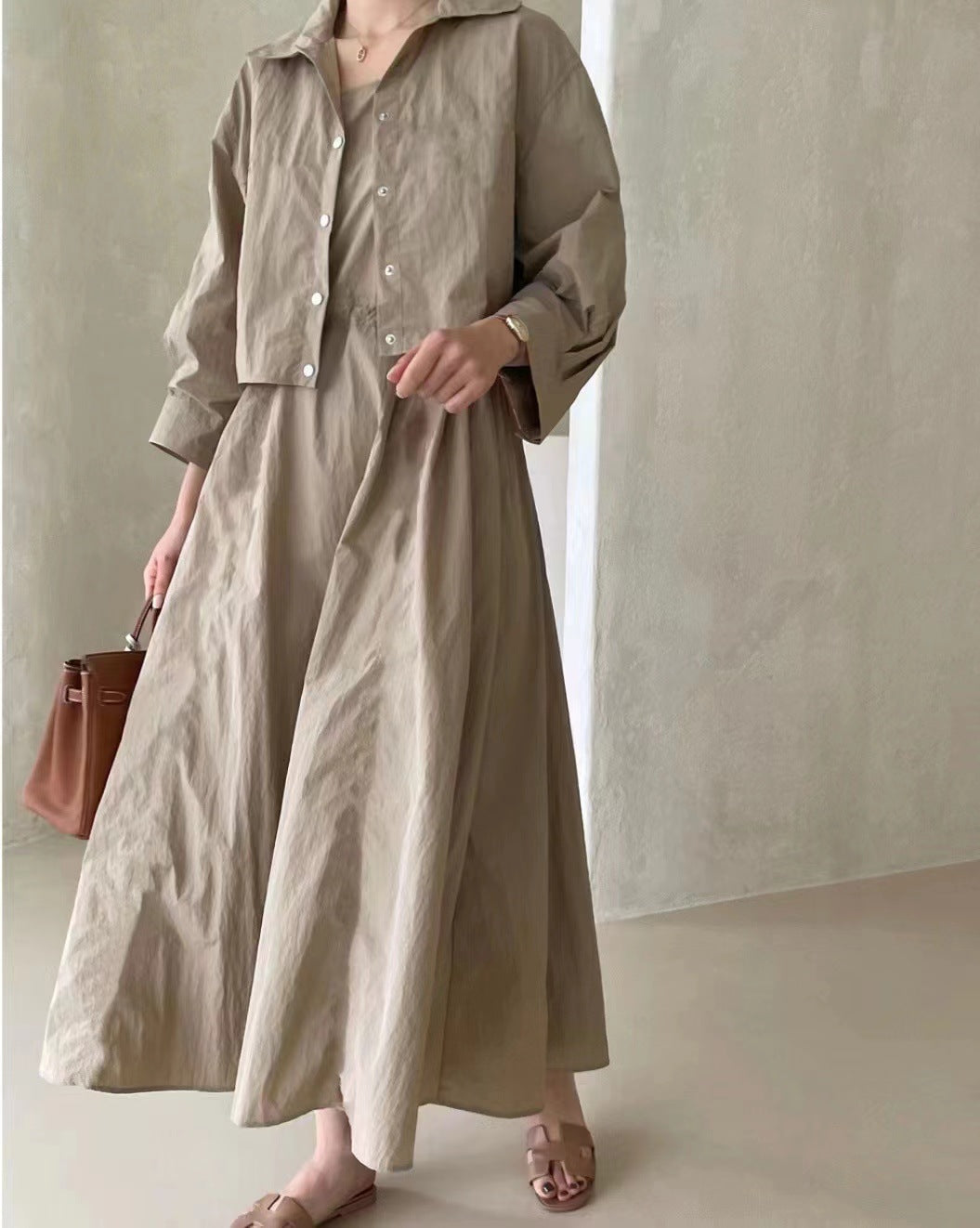 Dame Midi-Kjole med struktureret Oversized-Jakke Stilla