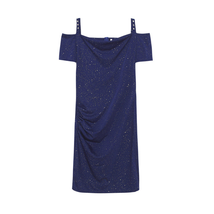 Off-Shoulder Rynke Slip-Kjole Stilla