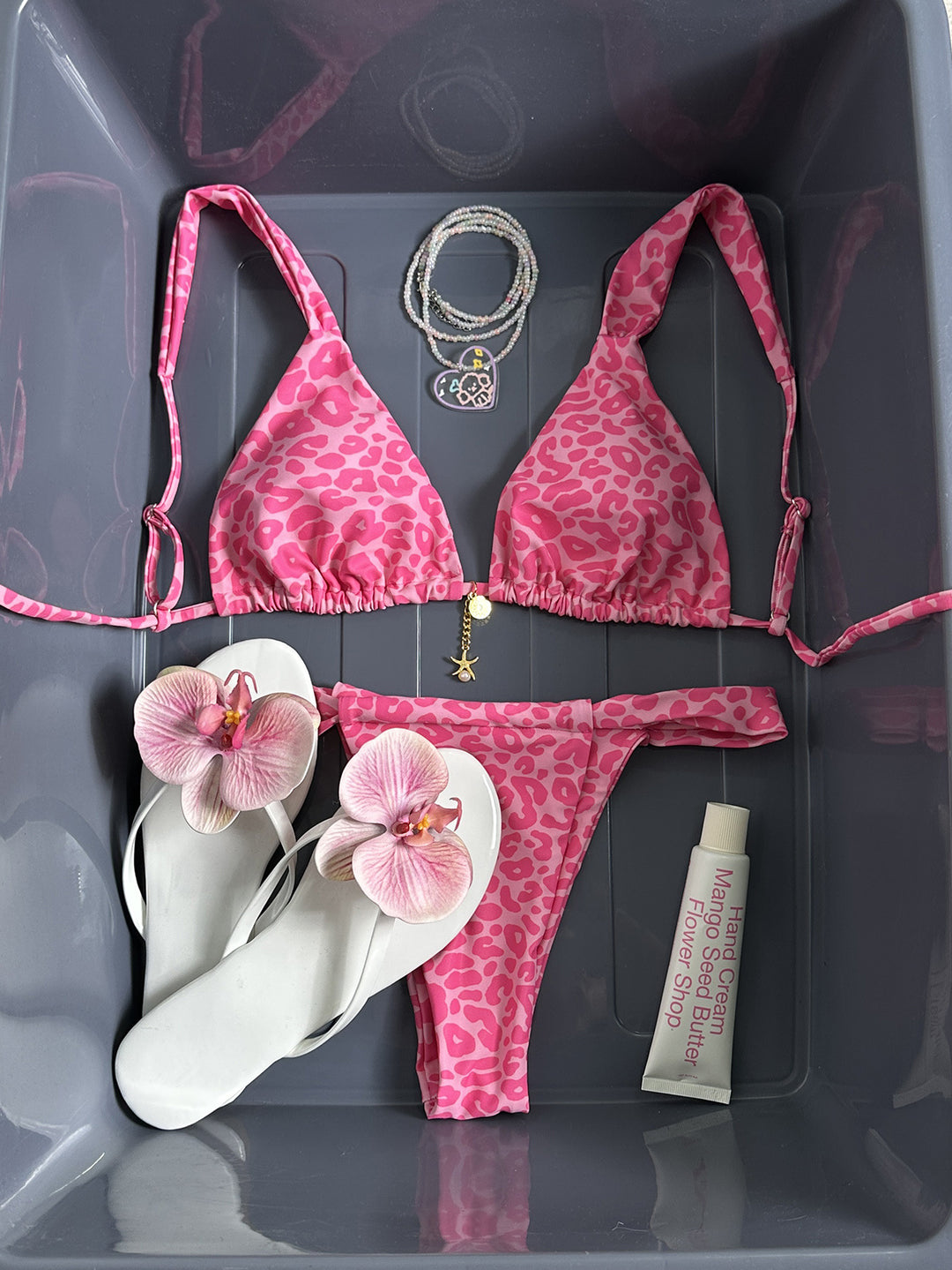 Dame triangel-bikini med Leo-design og justerbare stropper Skovae