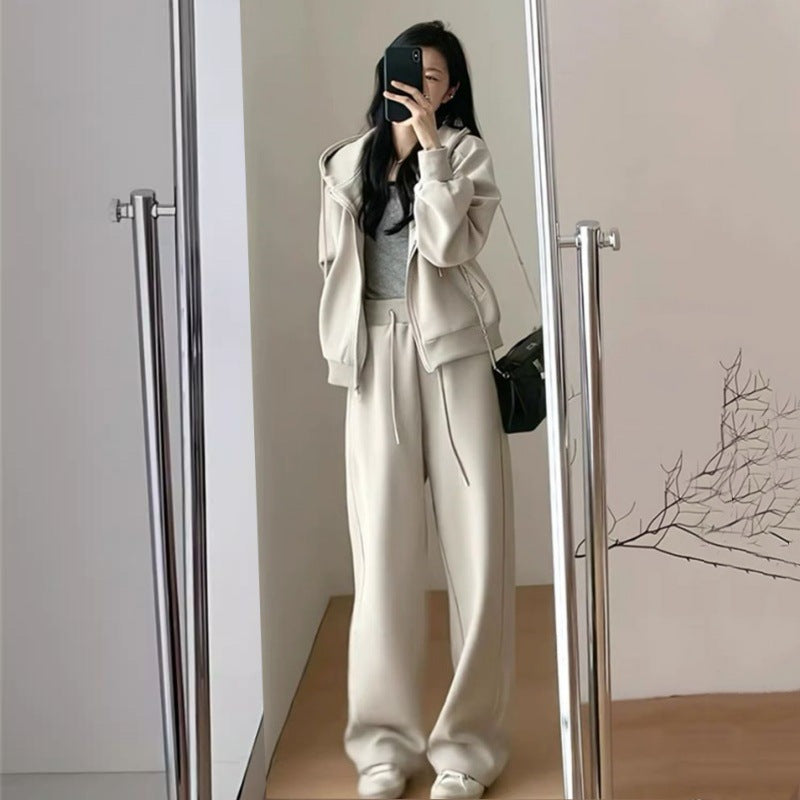 Kvinders Oversized Fritids Hoodie Sæt med Dyb Udsnit og Casual Bukser Skovae