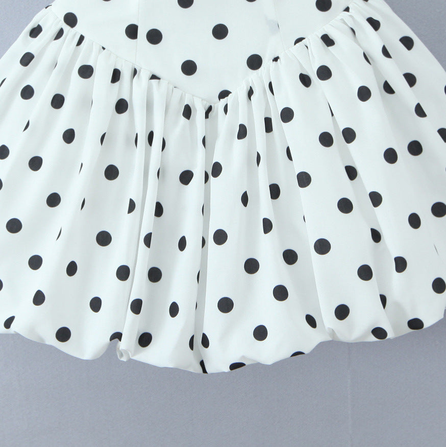 Dame A-linje sommerkjole med polka-dots og flæser Stilla