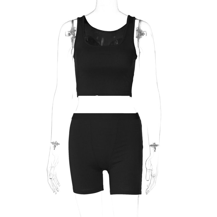 Dame Sporty Crop-Top og Shorts Sæt med struktureret Design Stilla