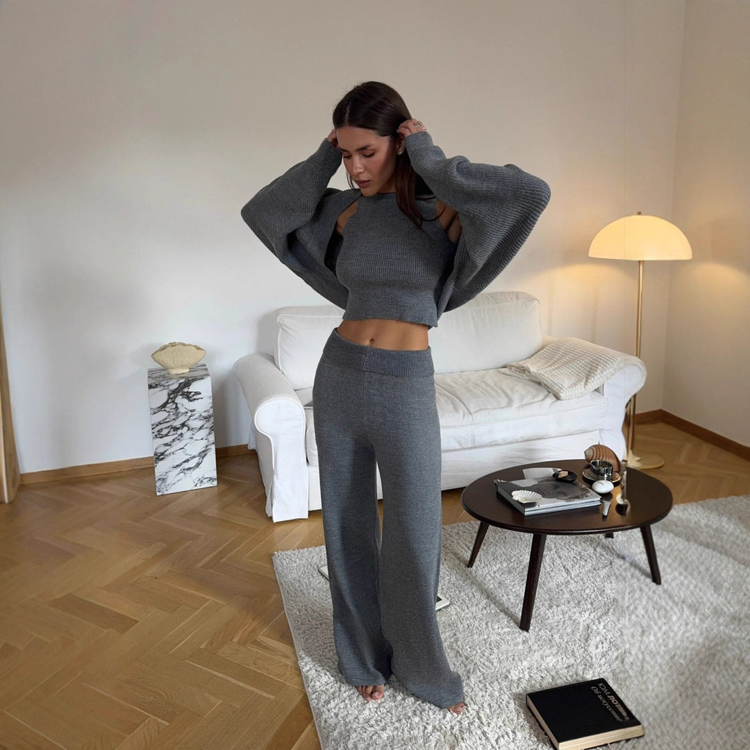 Kvinders strik lounge sæt med løse bukser og løs sweater Stilla